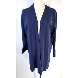 Joan Vass Open Front Cardigan Sweater Womens 1X Navy Knit Side Buttons Capsule